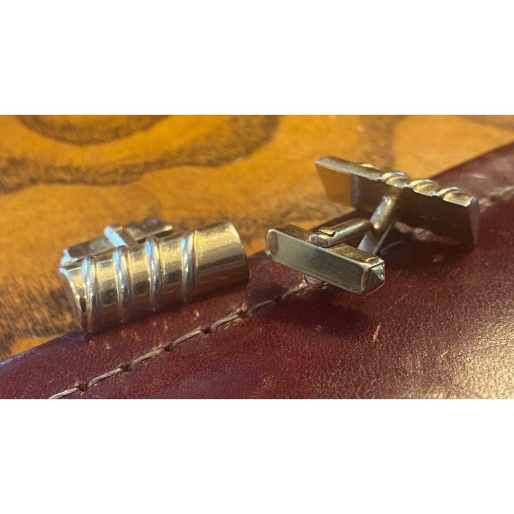 VTG Swank Cufflinks,Gold Tone Ribbed Bar Design